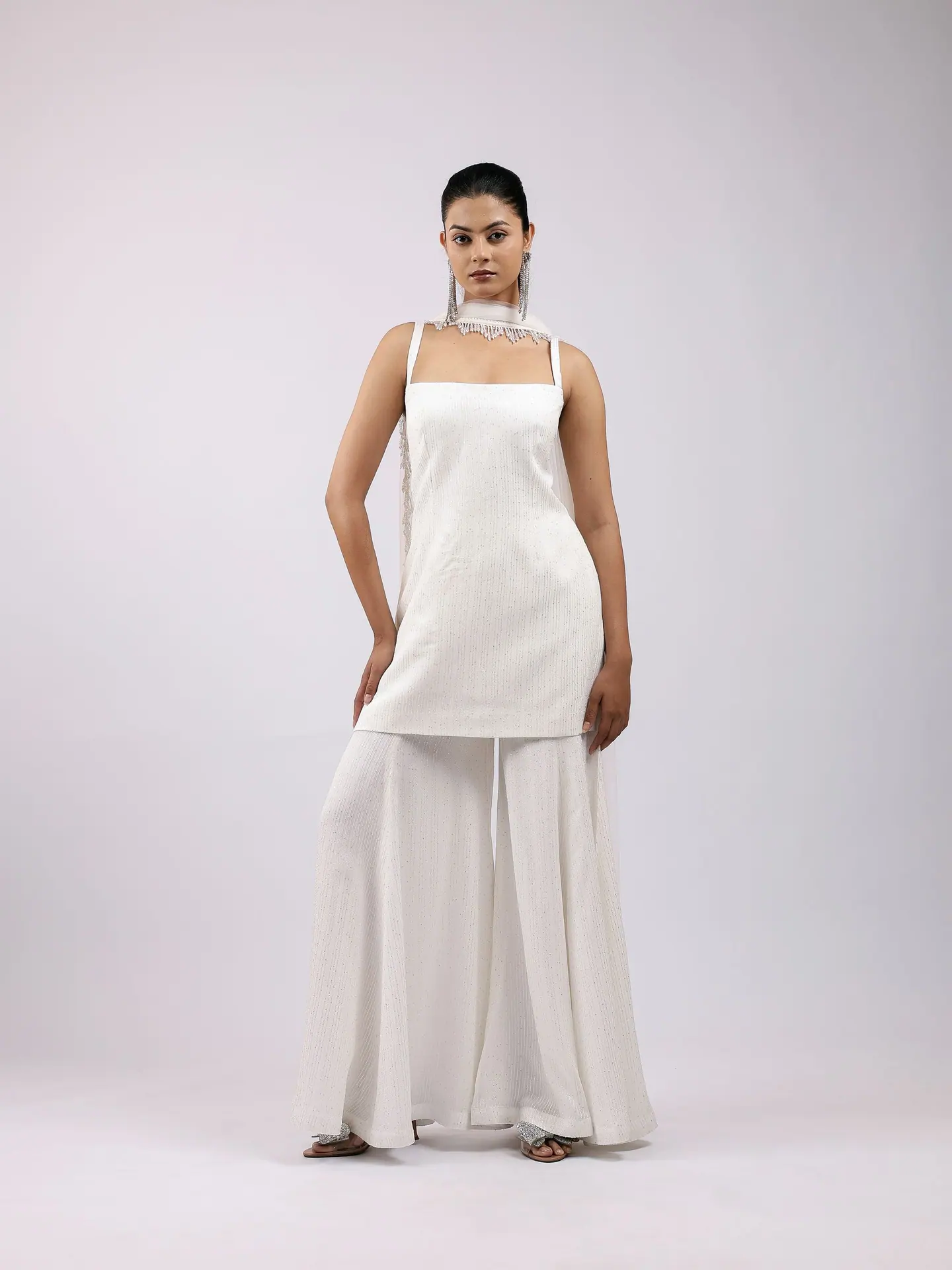 Ivory kurta and sharara, full length front view